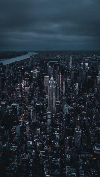 New York, bird's eye view, night city Wallpaper 640x1136