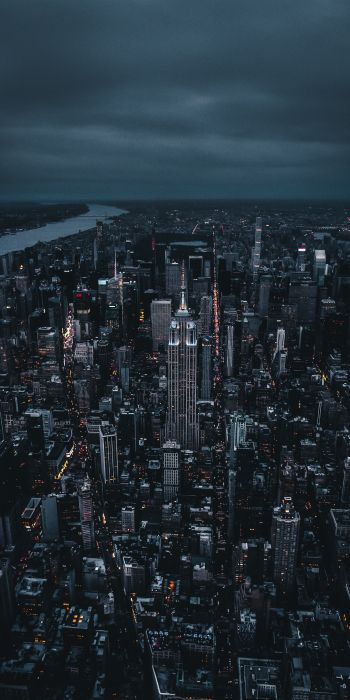 Обои 720x1440 Нью-Йорк, вид с высоты птичьего полета, ночной город