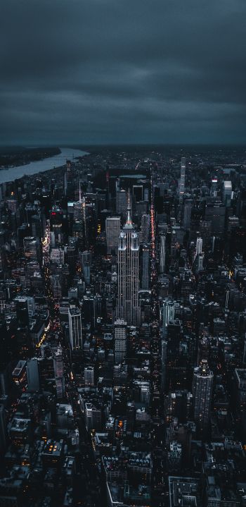 New York, bird's eye view, night city Wallpaper 1080x2220