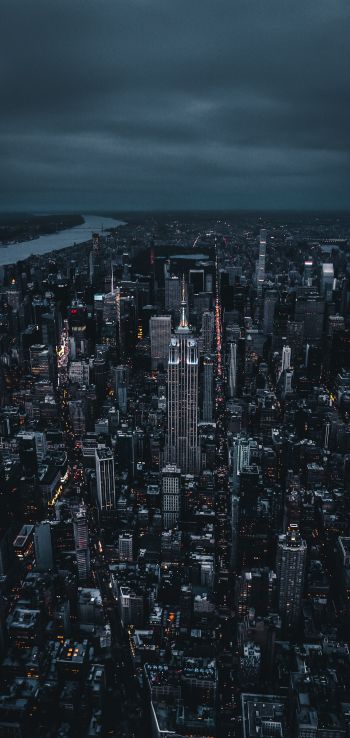 New York, bird's eye view, night city Wallpaper 1080x2280