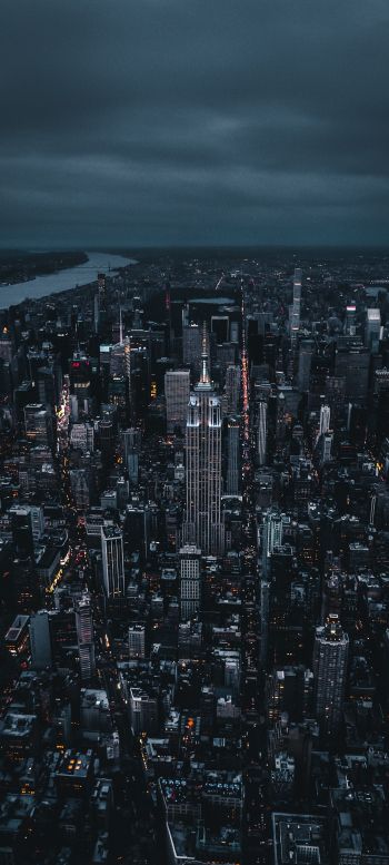 New York, bird's eye view, night city Wallpaper 1440x3200