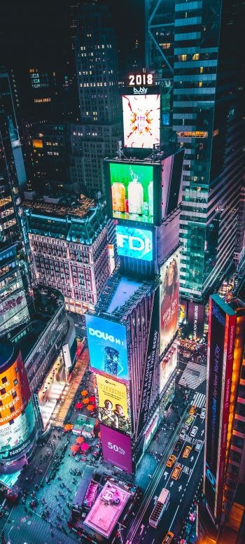 Times Square, New York, bird's eye view Wallpaper 1440x3200
