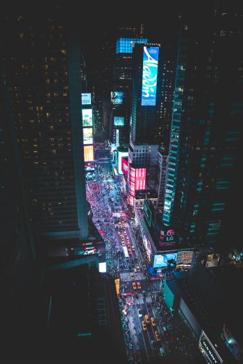 Times Square, night city, New York Wallpaper 640x960