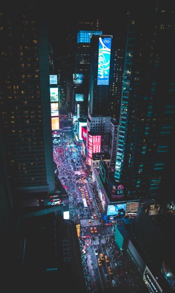 Times Square, night city, New York Wallpaper 1200x2000