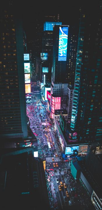 Times Square, night city, New York Wallpaper 1440x2960