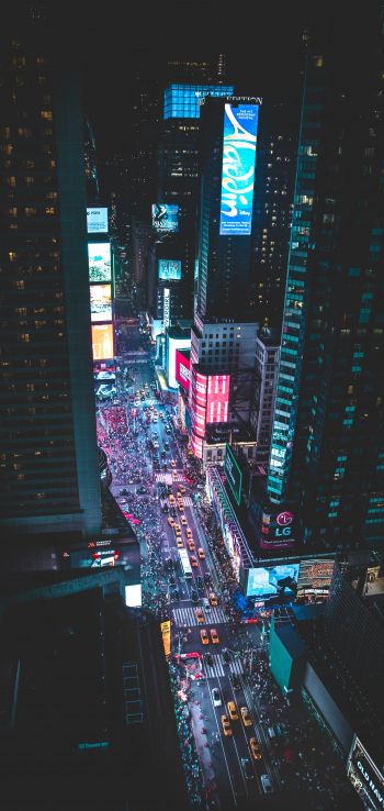 Times Square, night city, New York Wallpaper 1440x3040
