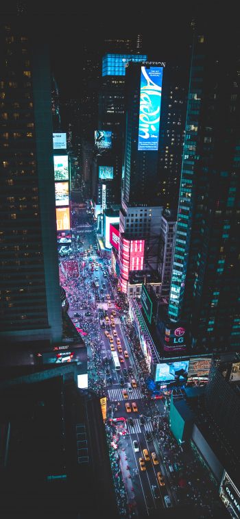 Times Square, night city, New York Wallpaper 1284x2778