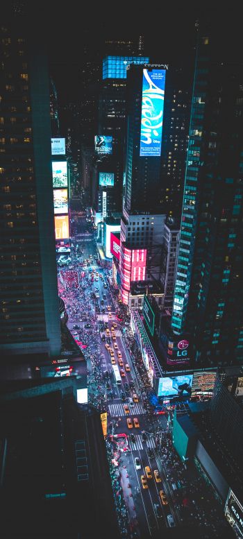 Times Square, night city, New York Wallpaper 720x1600