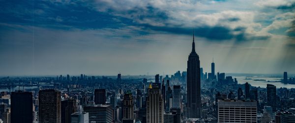 Empire State Building, New York, bird's eye view Wallpaper 3440x1440