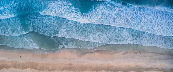 top view, beach, sea Wallpaper 3440x1440