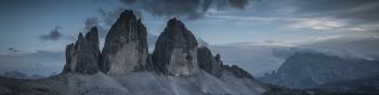 Three peaks of Lavaredo, mountain range, landscape Wallpaper 1590x400