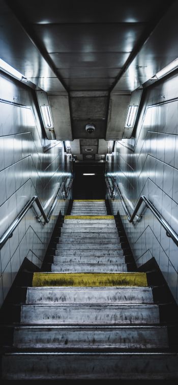 Обои 1242x2688 метро, лестница, серый