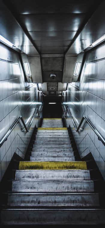 Обои 1080x2340 метро, лестница, серый