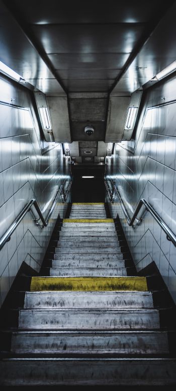 Обои 1440x3200 метро, лестница, серый