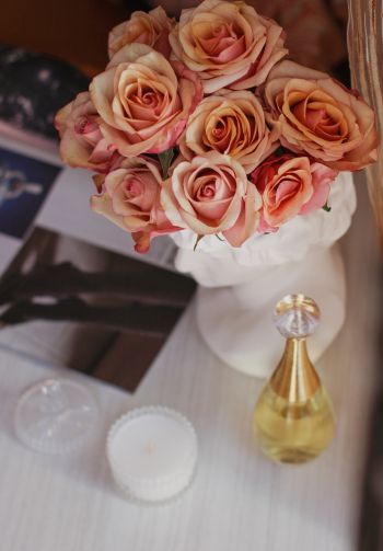 Обои 1640x2360 розовые розы, букет цветов, эстетика