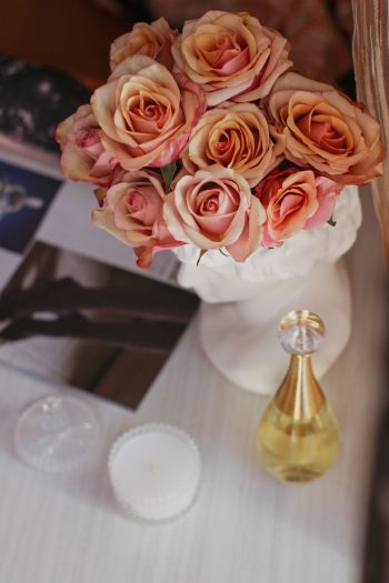 Обои 640x960 розовые розы, букет цветов, эстетика