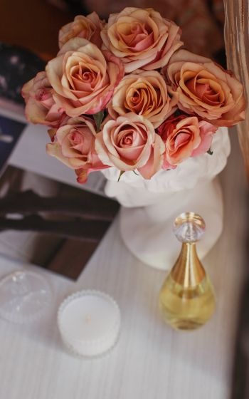 Обои 1200x1920 розовые розы, букет цветов, эстетика