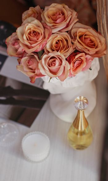 Обои 1200x2000 розовые розы, букет цветов, эстетика