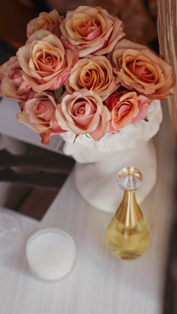 Обои 640x1136 розовые розы, букет цветов, эстетика