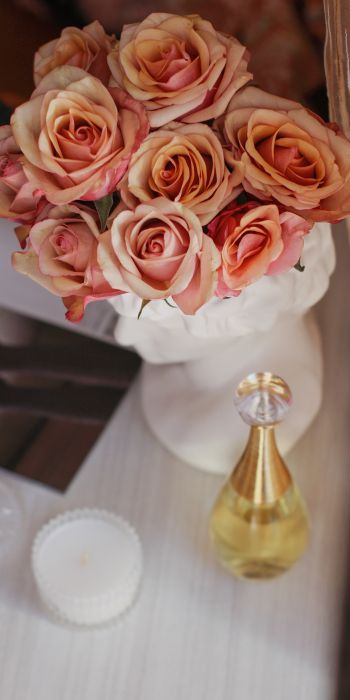 Обои 720x1440 розовые розы, букет цветов, эстетика