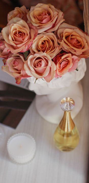 Обои 1440x2960 розовые розы, букет цветов, эстетика