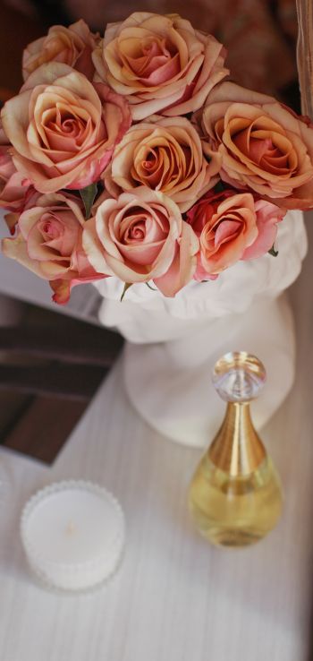 Обои 1080x2280 розовые розы, букет цветов, эстетика