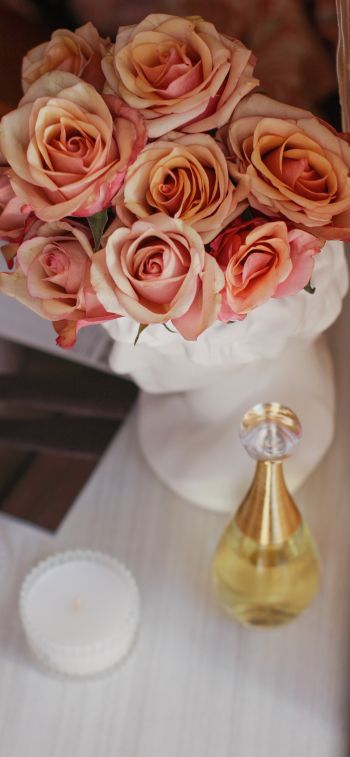 pink roses, flower bouquet, aesthetics Wallpaper 1284x2778