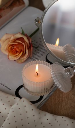 pink rose, candle, aesthetics Wallpaper 600x1024