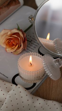 pink rose, candle, aesthetics Wallpaper 720x1280