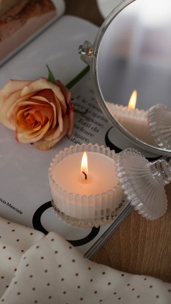 pink rose, candle, aesthetics Wallpaper 640x1136