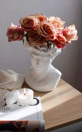 Обои 1600x2560 Давид, розовые розы, эстетика