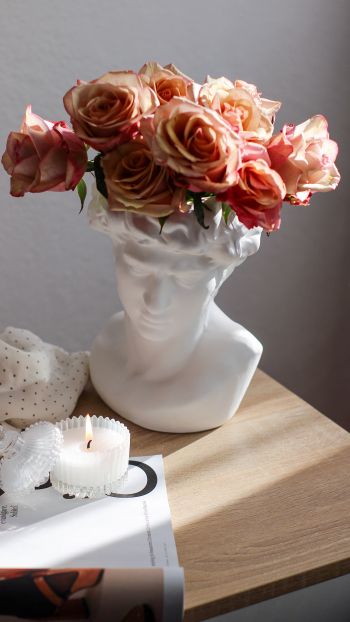 Обои 720x1280 Давид, розовые розы, эстетика