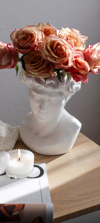 Обои 1080x2400 Давид, розовые розы, эстетика