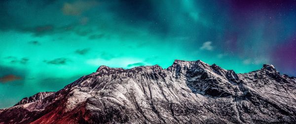 northern lights, mountain, landscape Wallpaper 3440x1440