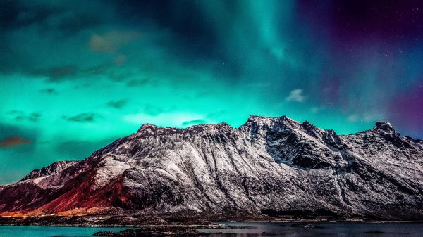 northern lights, mountain, landscape Wallpaper 2048x1152