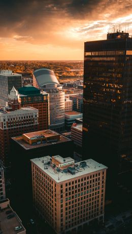 Des Moines, sunset, bird's eye view Wallpaper 1440x2560