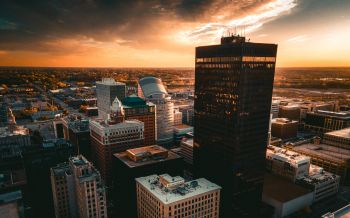 Des Moines, sunset, bird's eye view Wallpaper 2560x1600
