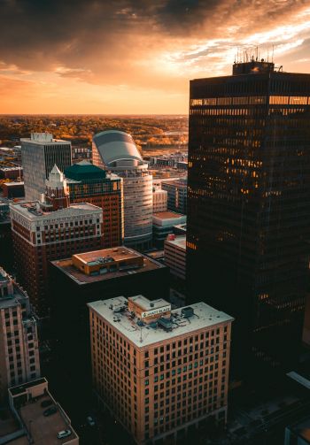 Des Moines, sunset, bird's eye view Wallpaper 1640x2360