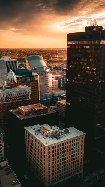 Des Moines, sunset, bird's eye view Wallpaper 1440x2560