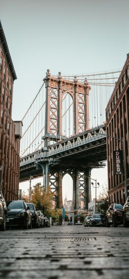 Brooklyn Bridge, New York, street Wallpaper 1080x2340