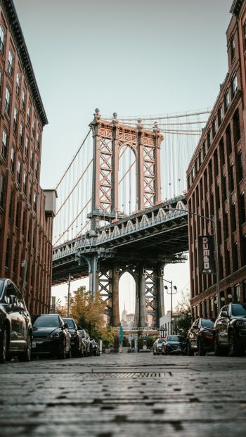 Обои 640x1136 Бруклинский мост, Нью-Йорк, улица