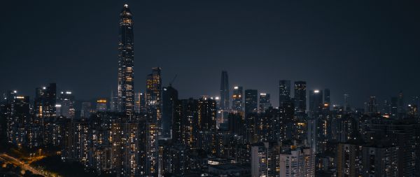 Shenzhen, China, night city Wallpaper 2560x1080