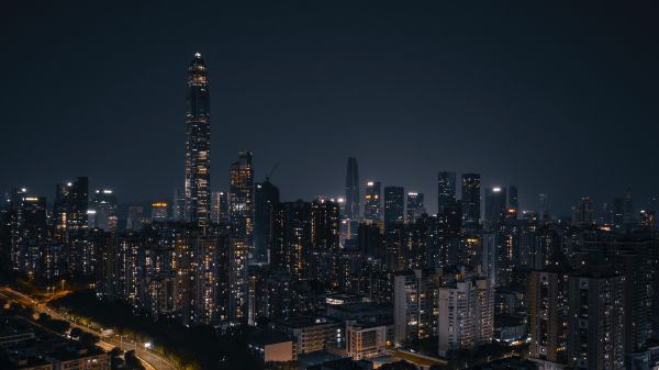 Обои 1600x900 Шэньчжэнь, Китай, ночной город