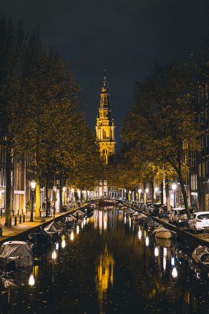 Обои 3981x5972 Амстердам, канал, ночной город