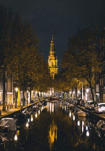 Обои 1668x2388 Амстердам, канал, ночной город