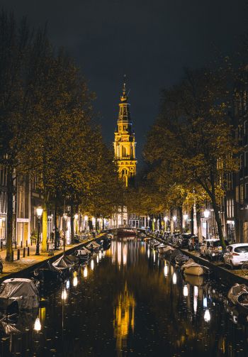 Amsterdam, channel, night city Wallpaper 1640x2360