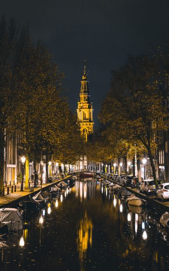 Обои 1752x2800 Амстердам, канал, ночной город