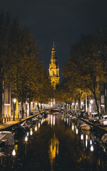 Обои 1600x2560 Амстердам, канал, ночной город