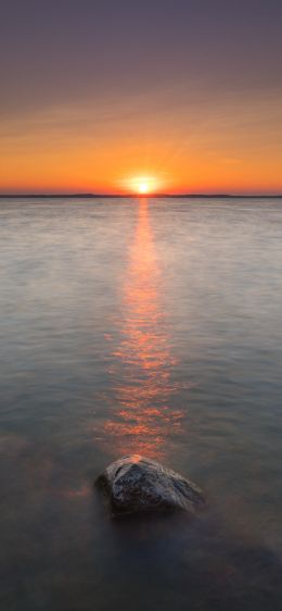 sunset, sea, stone Wallpaper 1284x2778