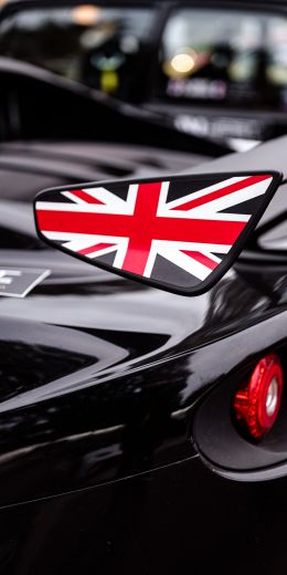 black, sports car, uk flag Wallpaper 720x1440